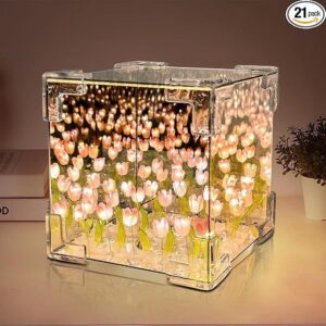 Infinity Tulip Light Cube – 3D Mirror Floral LED Lamp